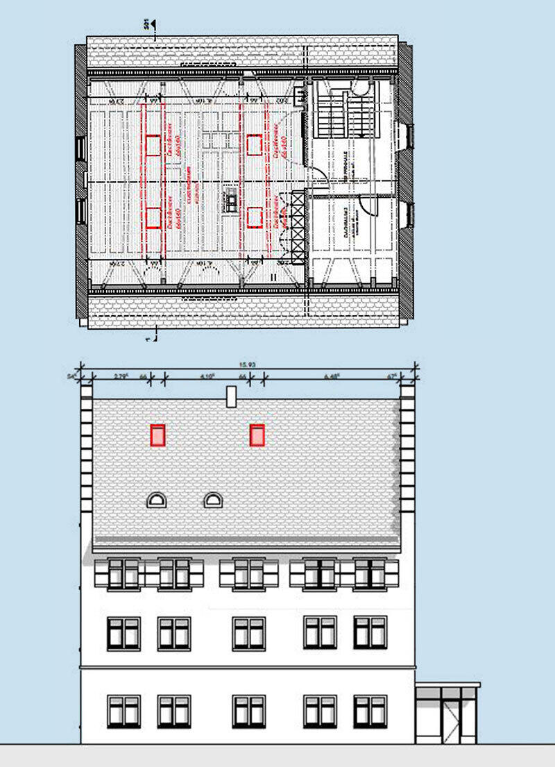 Grundriss Dachgeschoss/Fassadenansicht